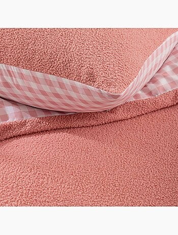Set da letto a 2 pezzi in pile con risvolto a quadri: copriletto + federa