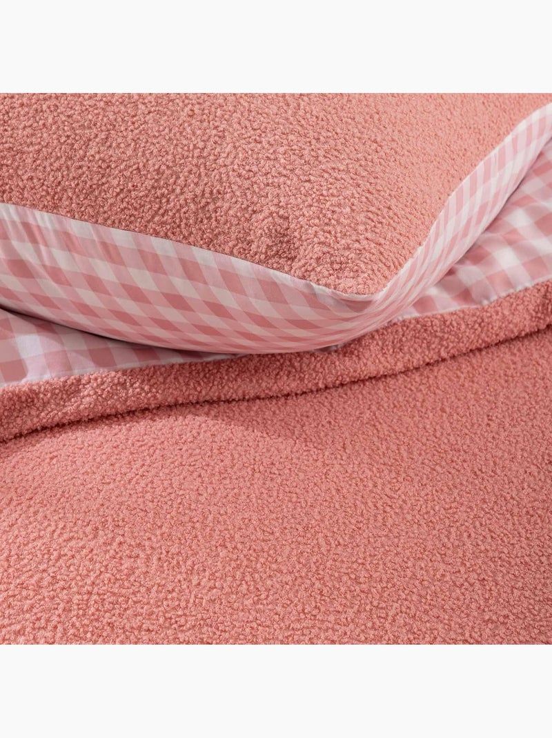 Set da letto a 2 pezzi in pile con risvolto a quadri: copriletto + federa Rosa - Kiabi
