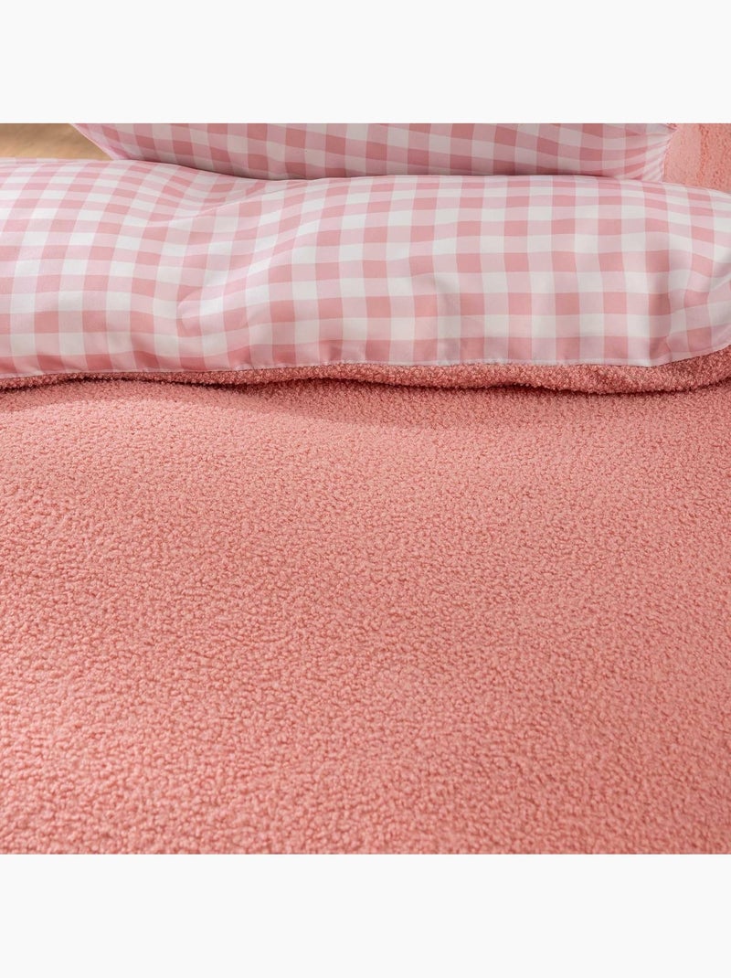 Set da letto a 2 pezzi in pile con risvolto a quadri: copriletto + federa Rosa - Kiabi