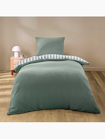 Set da letto a 2 pezzi in pile con risvolto a quadri: copriletto + federa