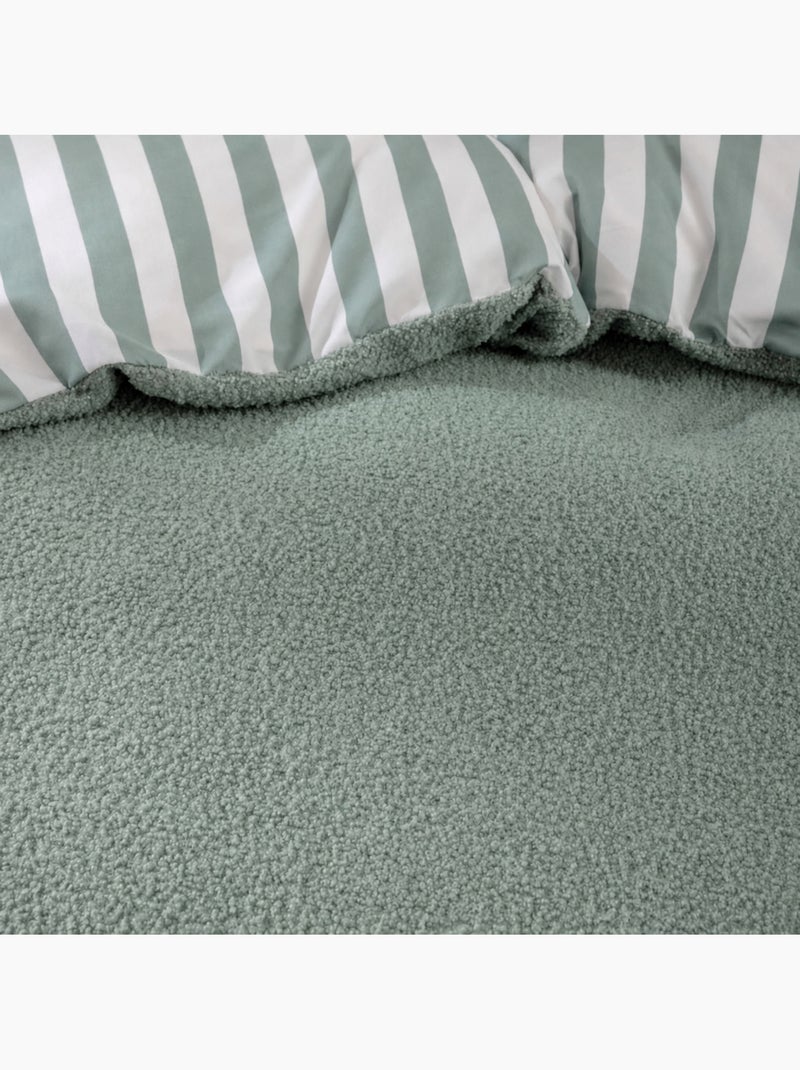 Set da letto a 2 pezzi in pile con risvolto a quadri: copriletto + federa Verde - Kiabi