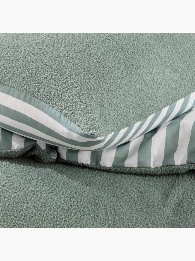 Set da letto a 2 pezzi in pile con risvolto a quadri: copriletto + federa Verde - Kiabi
