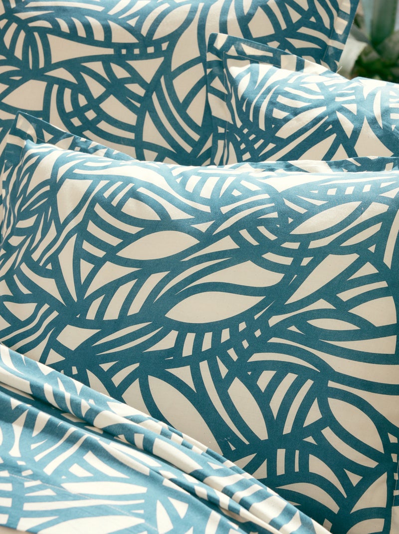 Set da letto a 3 pezzi in cotone vegetale con motivi geometrici: copripiumino + federe Blu - Kiabi