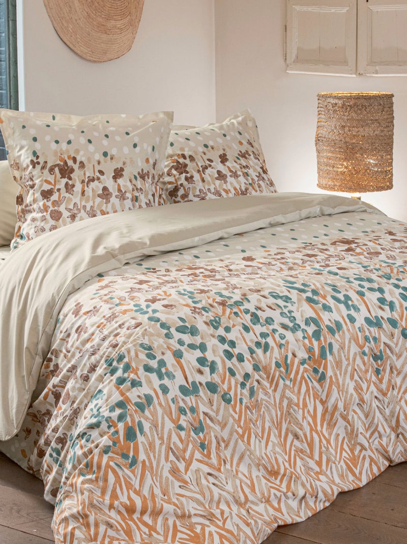 Set da letto in cotone con motivo floreale stilizzato e federe Beige - Kiabi
