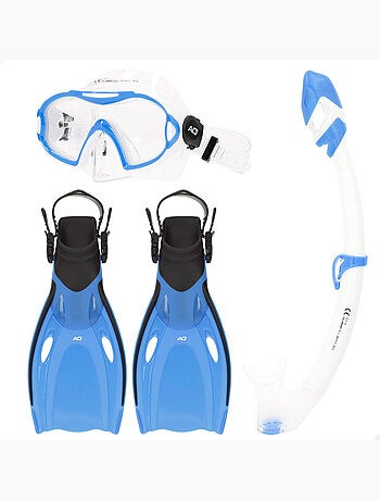 Set da snorkeling aqua sport junior: maschera, boccaglio e pinne dai 7 anni in su