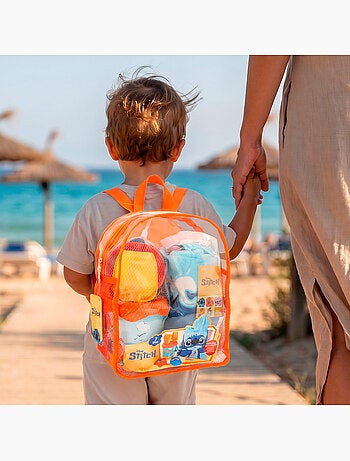 Set da spiaggia stitch con secchiello, zaino e poncho inclusi.