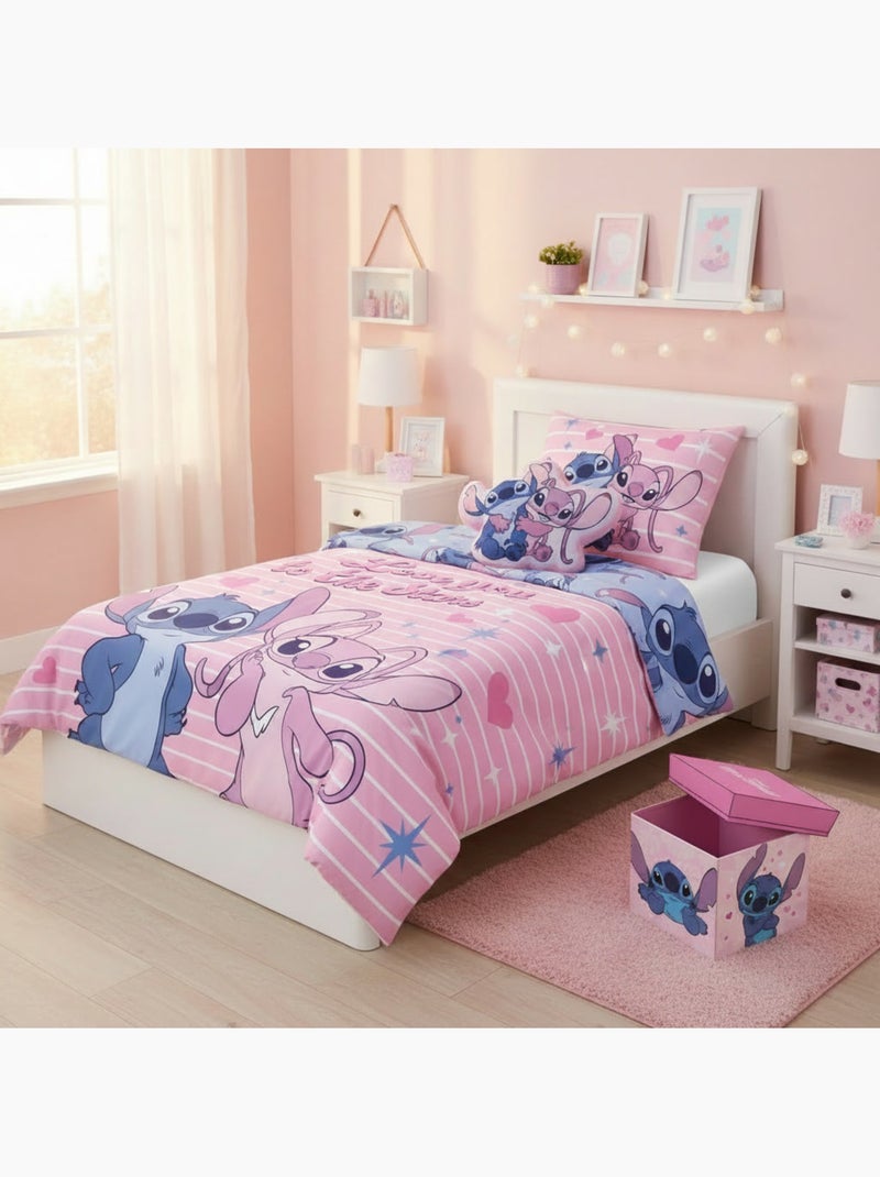 Set Deco Camera Bambina Stitch & Angel Disney 3 Pezzi – Copripiumino 140x200 cm Reversibile + Cuscin Nero Rosa Blu - Kiabi