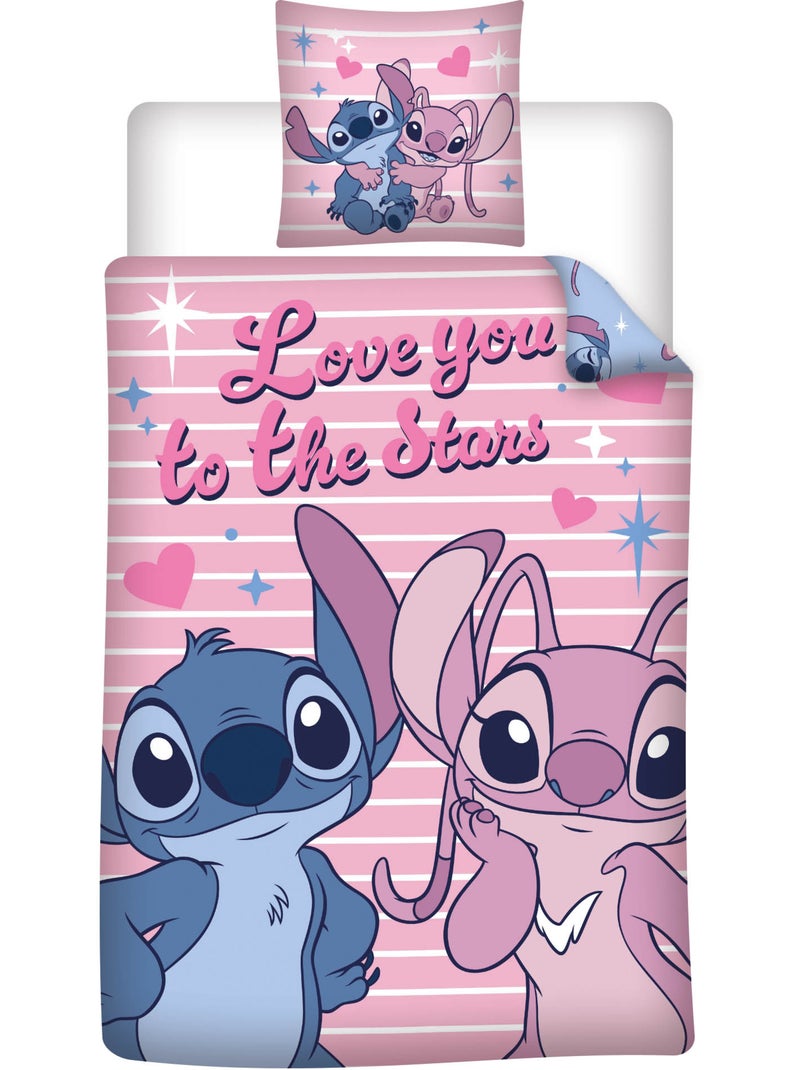 Set Deco Camera Bambina Stitch & Angel Disney 3 Pezzi – Copripiumino 140x200 cm Reversibile + Cuscin Nero Rosa Blu - Kiabi