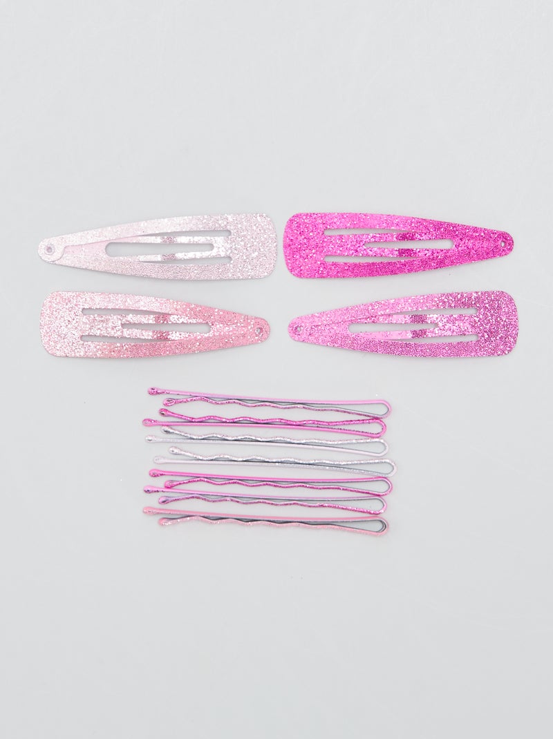 Set di 12 fermagli per capelli con paillettes ROSA - Kiabi