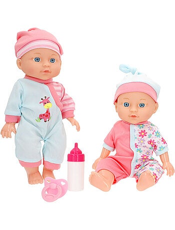 Set di 2 bambole per bambini da 30 cm con accessori colorbaby's