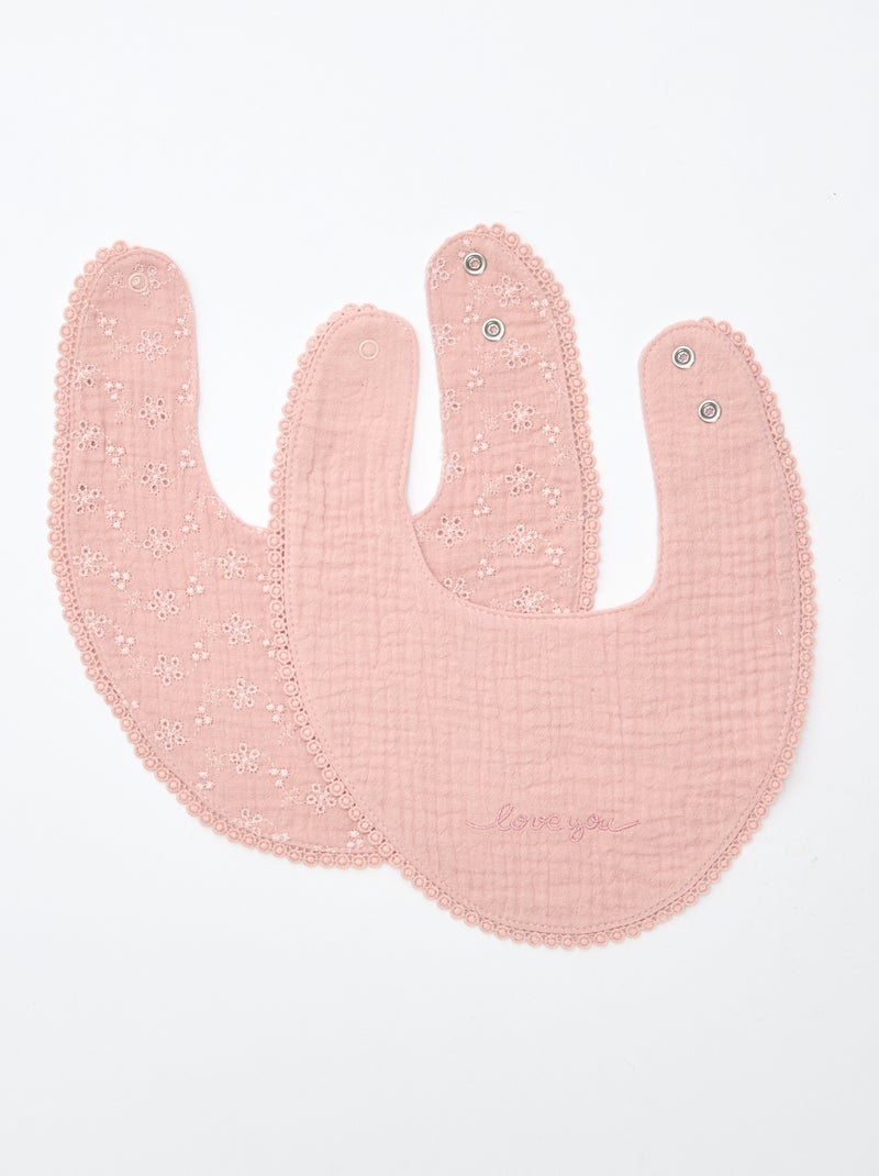 Set di 2 bavaglini in mussola con ricamo inglese Rosa - Kiabi