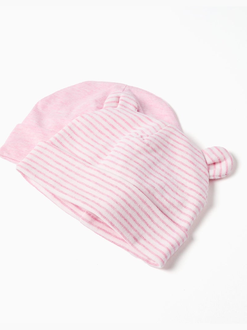 Set di 2 berretti in cotone lisci/a righe Bianco Rosa - Kiabi