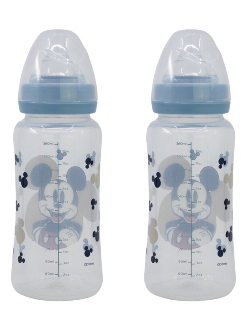 Set di 2 biberon Disney Baby Topolino 360 ml in silicone anti-coliche Blu Nero Bianco - Kiabi