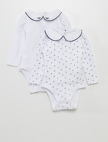 Set di 2 body a maniche lunghe con colletto arricciato