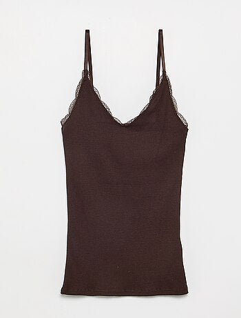 Set di 2 canotte a costine con pizzo