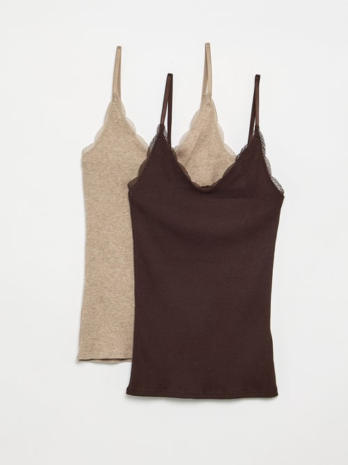 Set di 2 canotte a costine con pizzo - Kiabi Set di 2 canotte a costine con pizzo - Kiabi
