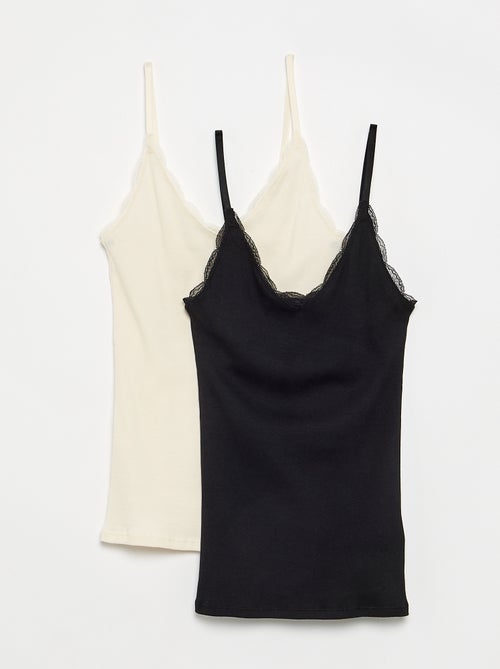 Set di 2 canotte a costine con pizzo - Kiabi Set di 2 canotte a costine con pizzo - Kiabi