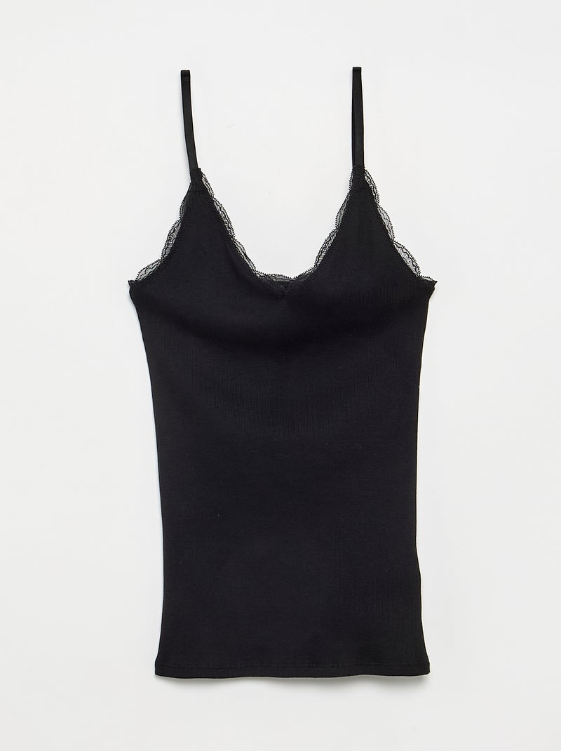 Set di 2 canotte a costine con pizzo Nero - Kiabi