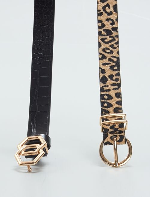 ASOS DESIGN - Confezione Da 2 Cinture Sottili Per Vita E Fianchi Nera E Color Cuoio