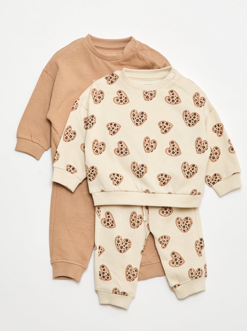Set di 2 completi maglia + pantaloni in cotone Beige - Kiabi