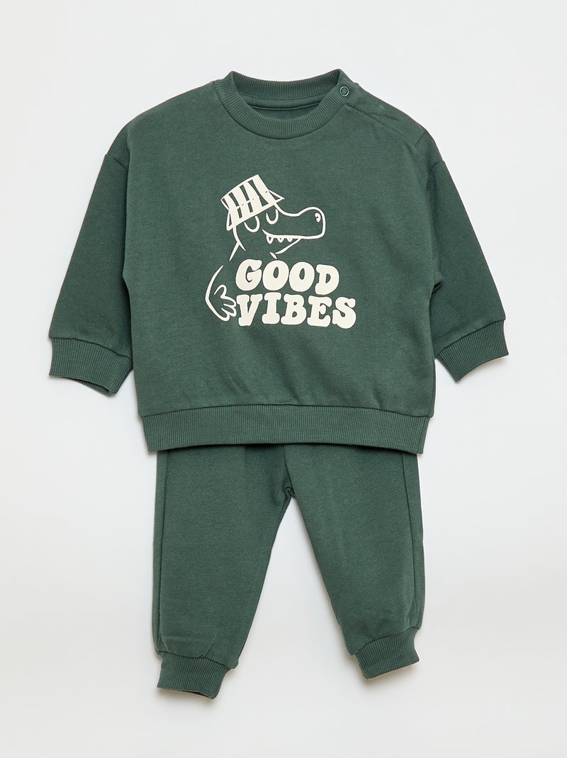 Set di 2 completi maglia + pantaloni in cotone Verde - Kiabi