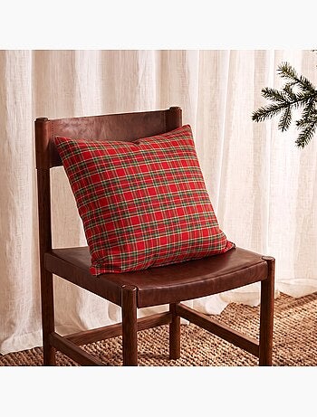Set di 2 fodere per cuscino natalizie in cotone, filo dorato in rilievo, motivo tartan - gamusi