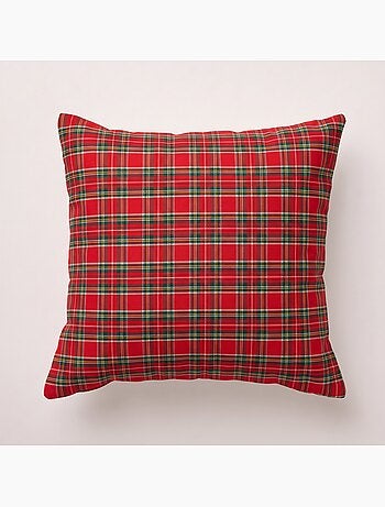 Set di 2 fodere per cuscino natalizie in cotone, filo dorato in rilievo, motivo tartan - gamusi