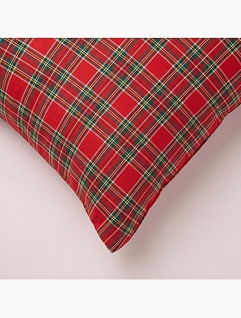 Set di 2 fodere per cuscino natalizie in cotone, filo dorato in rilievo, motivo tartan - gamusi