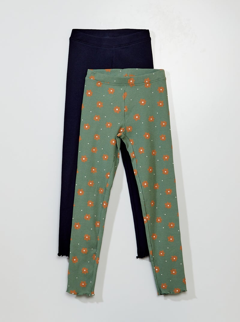 Set di 2 leggings a coste VERDE - Kiabi