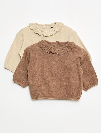 Set di 2 maglioncini in maglia con collo fantasia