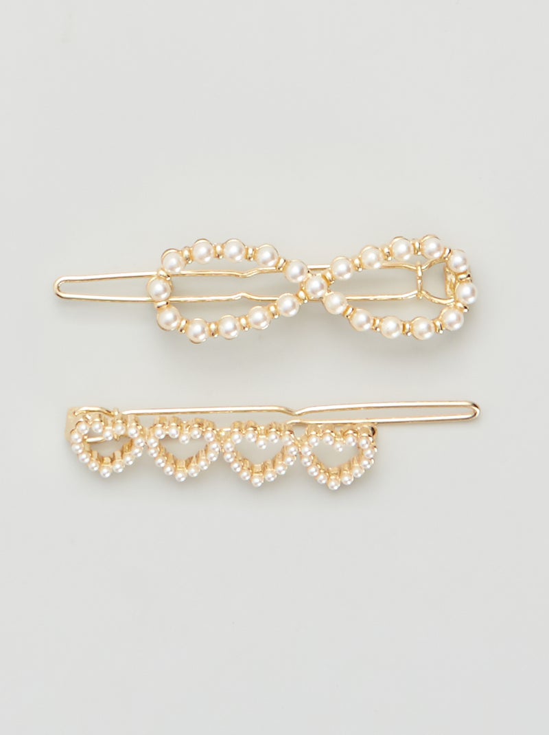 Set di 2 mollette con perle dorato - Kiabi