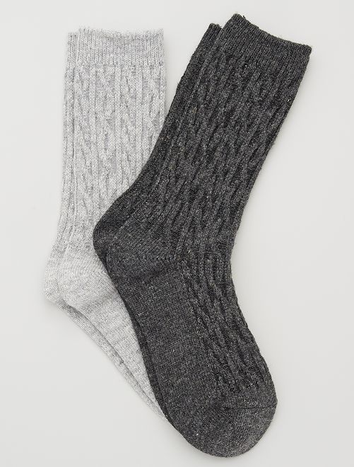 Set di 2 paia di calzini con lavorazione a trecce                             grigio 

