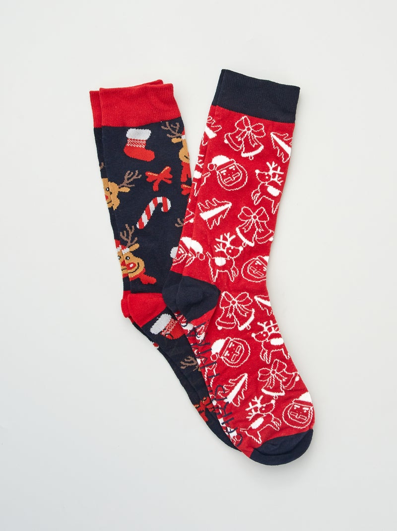 Set di 2 paia di calzini con stampa blu marine/rosso - Kiabi