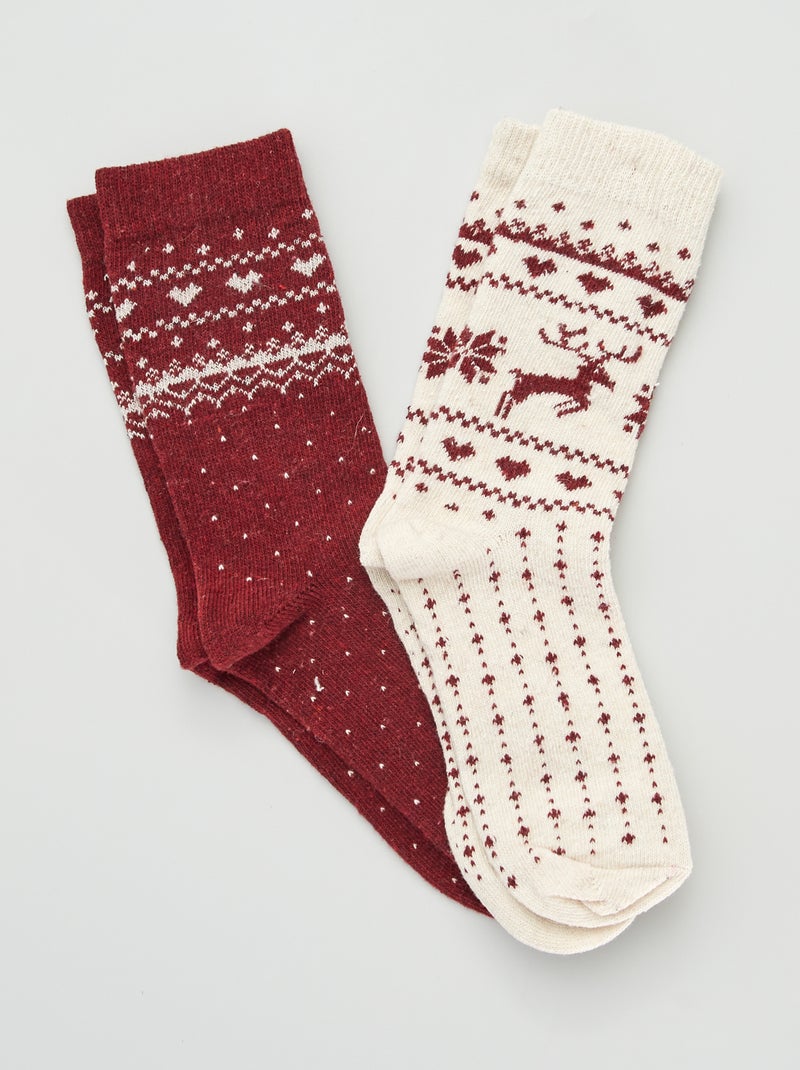 Set di 2 paia di calzini con stampa 'jacquard' rosso/beige - Kiabi