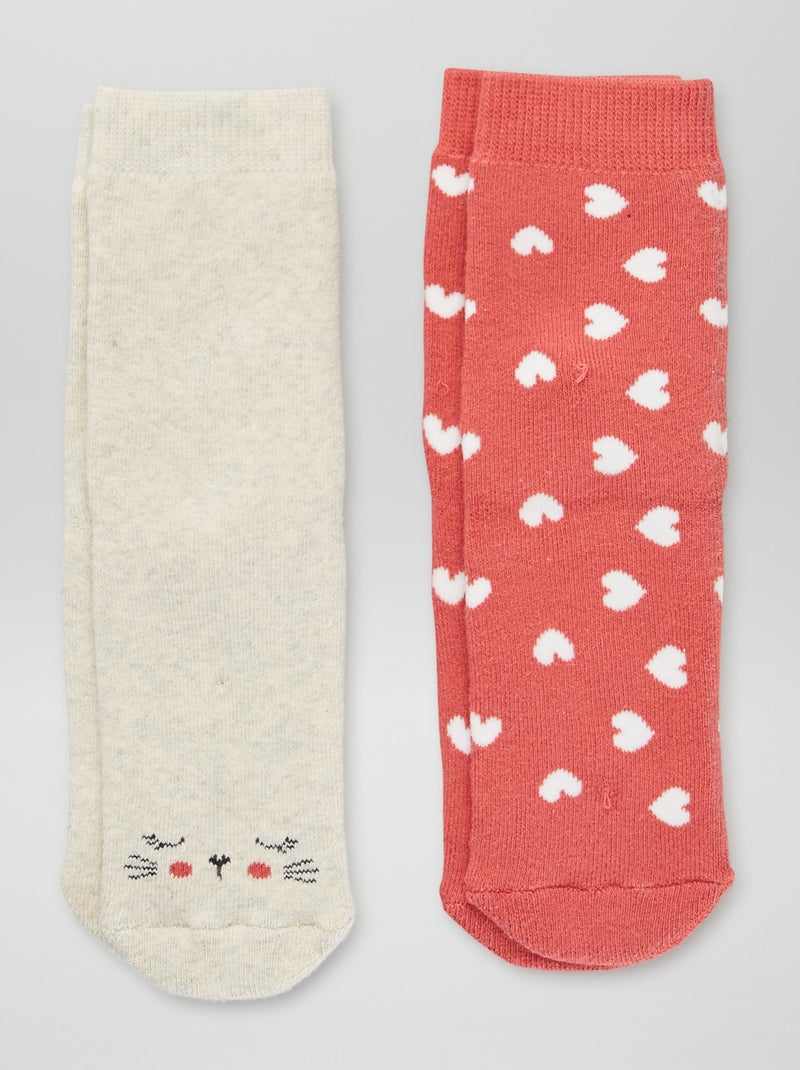 Set di 2 paia di calzini 'cuori' e 'gatto' ROSSO - Kiabi
