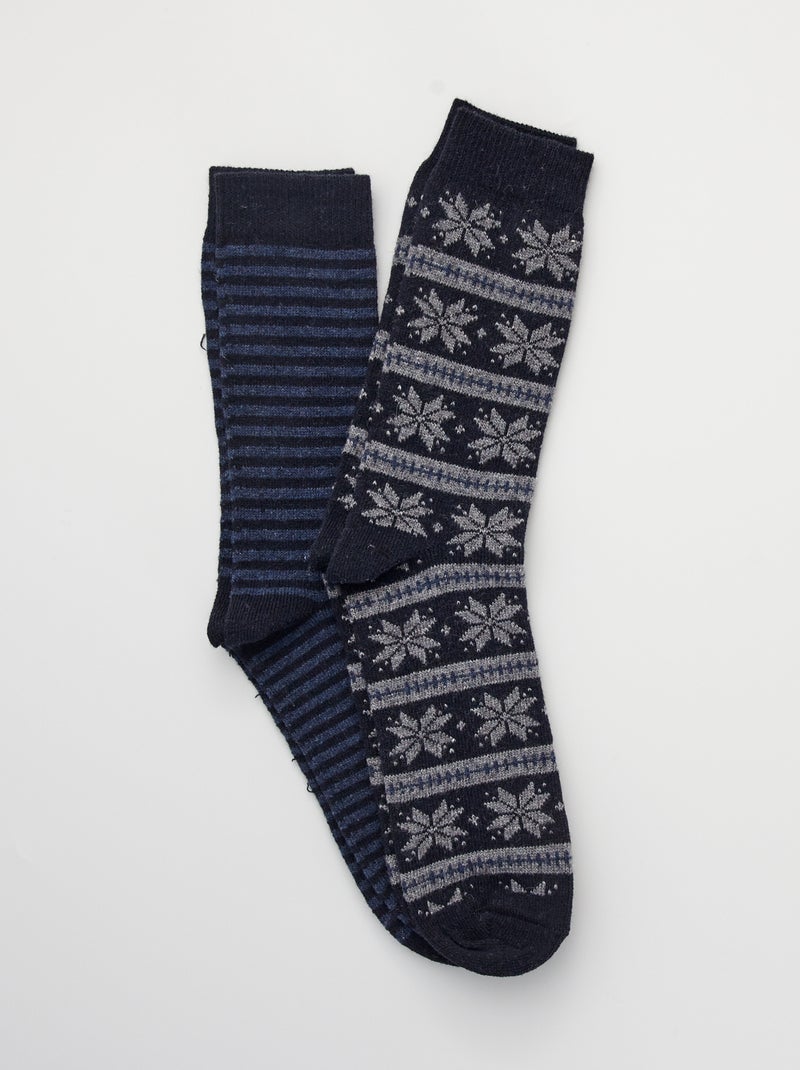 Set di 2 paia di calzini in lana stampata blu marine - Kiabi