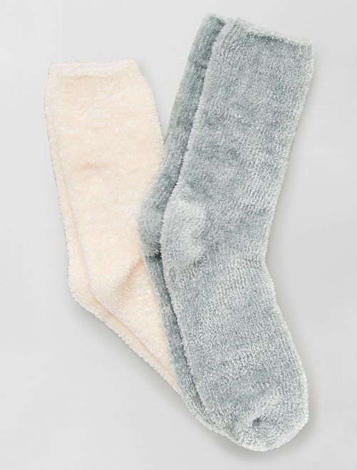 Set di 2 paia di calzini in maglia ciniglia                                         GRIGIO 
