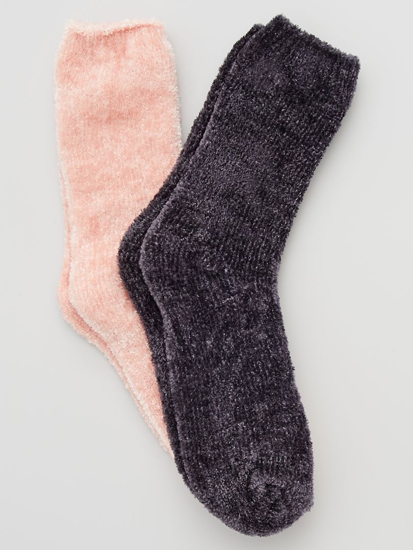 Set di 2 paia di calzini in maglia ciniglia ROSA - Kiabi