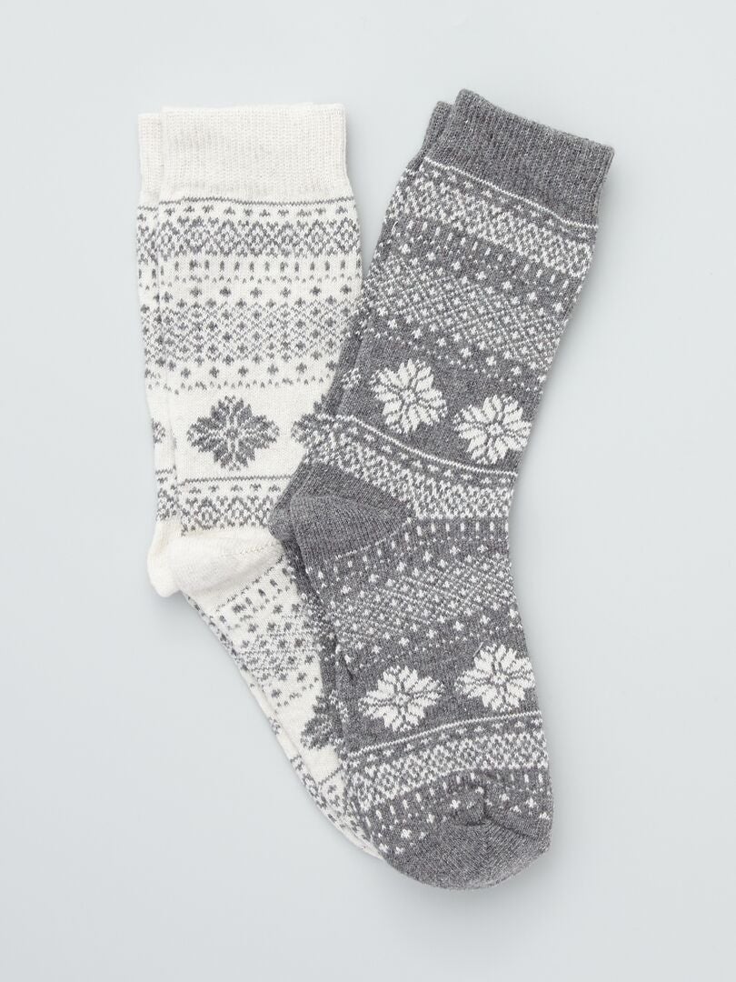 Set di 2 paia di calzini stampati in lana grigio ecru - Kiabi