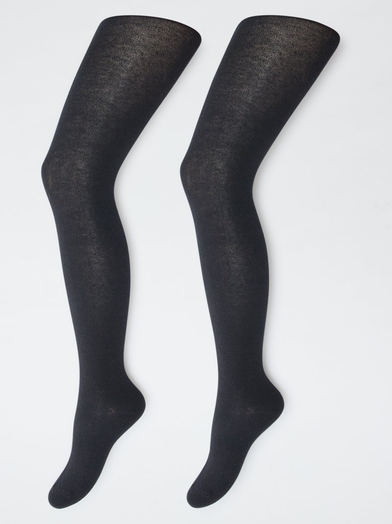 Set di 2 paia di collant caldi tinta unita Nero - Kiabi