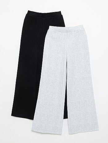 Set di 2 pantaloni in maglia a costine piatte