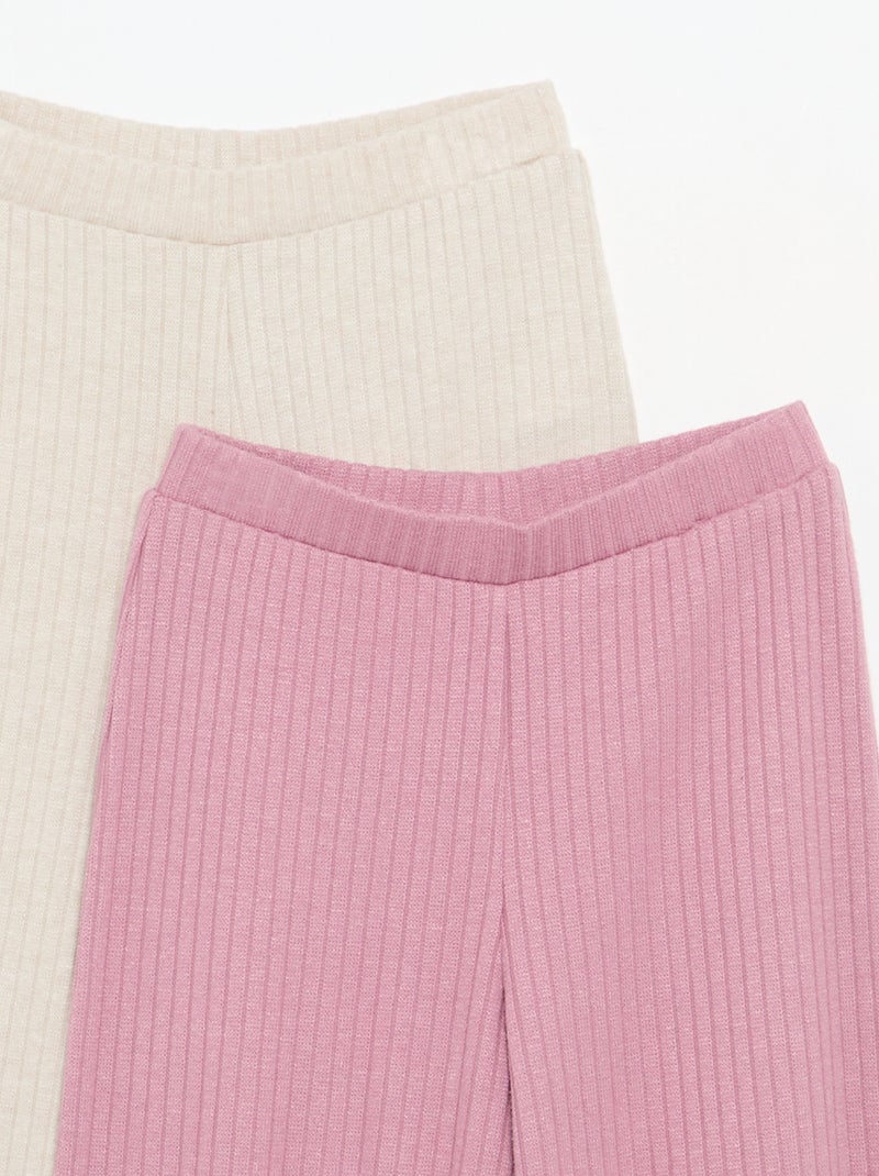 Set di 2 pantaloni in maglia a costine piatte Rosa - Kiabi