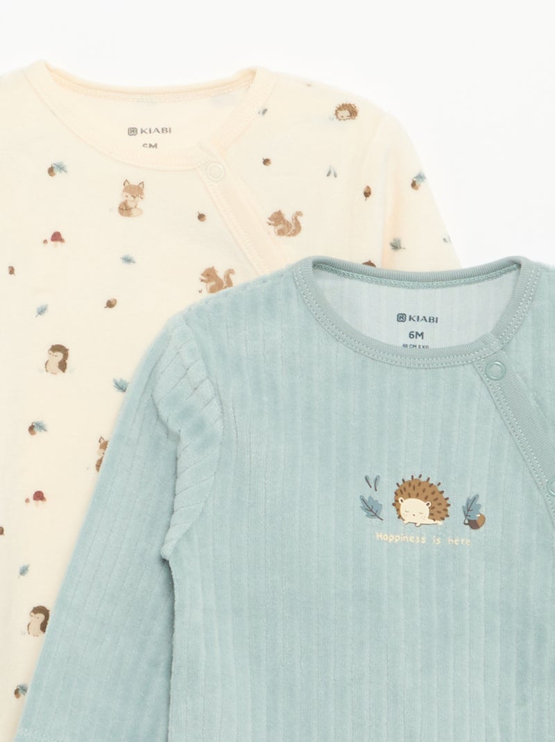 Set di 2 pigiami in velluto con piedini Blu - Kiabi