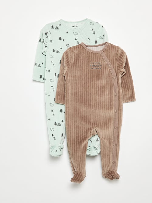 Set di 2 pigiami in velluto con piedini - Kiabi Set di 2 pigiami in velluto con piedini - Kiabi