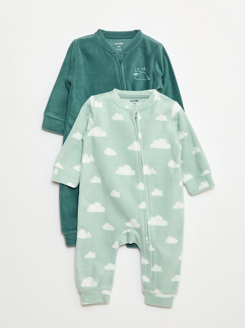Set di 2 pigiami tuta in pile - 2 pezzi Verde - Kiabi