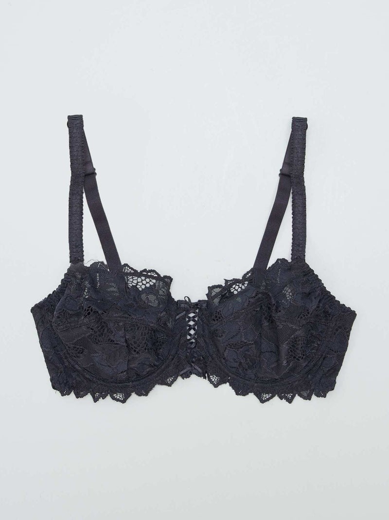 GEMM Reggiseno da donna ricamato grande con ferretto e ferretto, Nero e