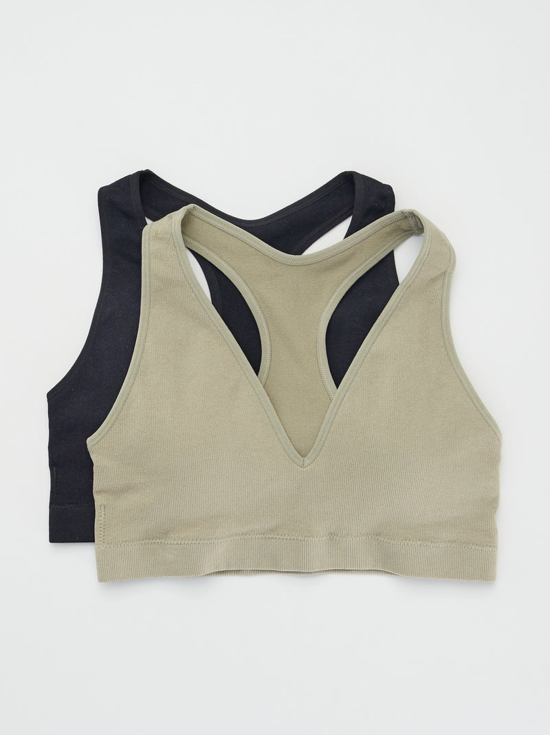 Set di 2 reggiseni sportivi con coppe estraibili kaki marrone - Kiabi