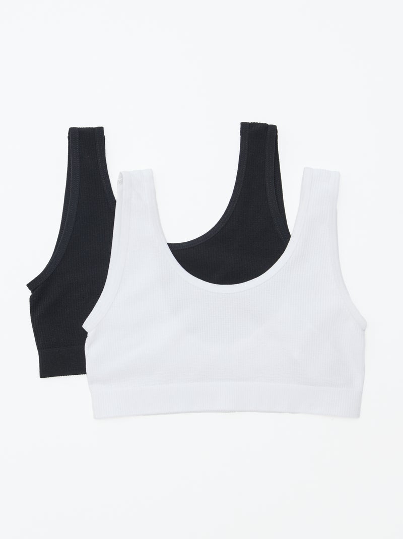 Set di 2 reggiseni sportivi in maglia a coste tinta unita Bianco - Kiabi