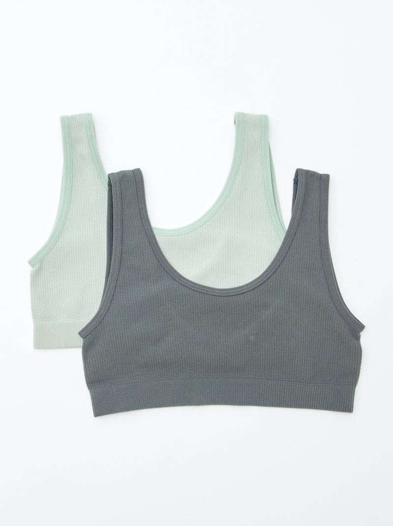 Set di 2 reggiseni sportivi in maglia a coste tinta unita Kaki - Kiabi