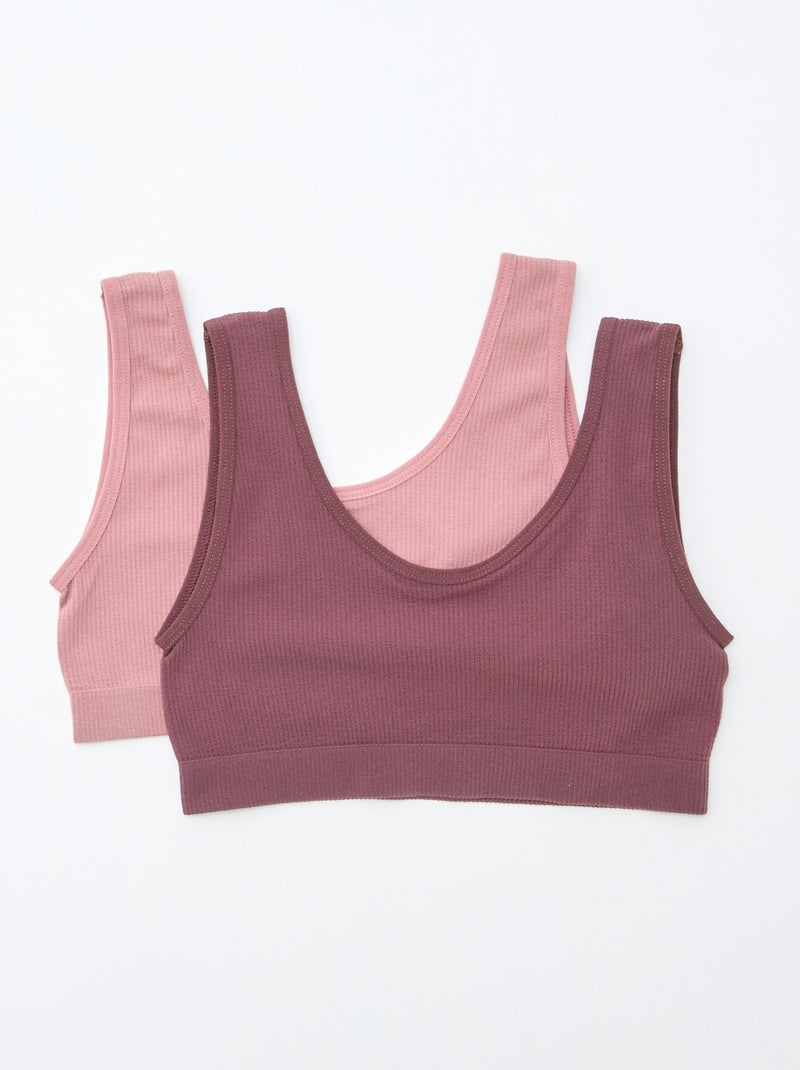 Set di 2 reggiseni sportivi in maglia a coste tinta unita Rosa - Kiabi
